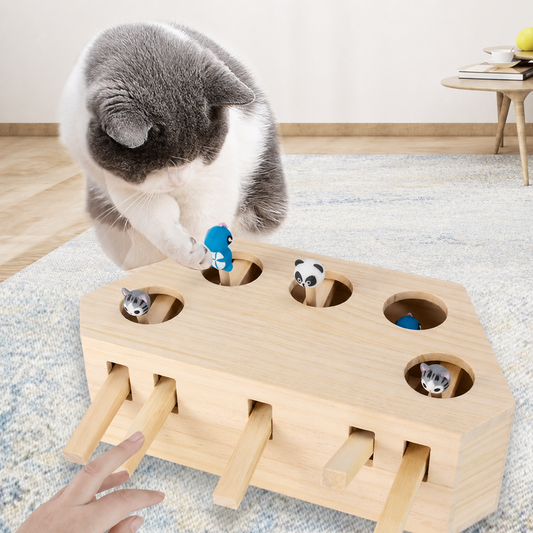 Interactive Wooden Whack-a-Mole Cat Toy
